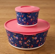 Tupperware Falling For Florals Bowl 18 cup & 3.25 Cup Serving Dish Navy/Pink-NEW picture