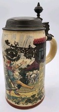 Mettlach 1909/702 Antique Vintage Beer Stein .5L Pewter Lid picture