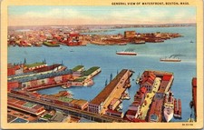 Vintage Boston Waterfront Harbor View Postcard - Curt Teich Art-Colortone 1930s picture