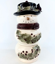 Vtg Grasslands Road Snowman 3 Stackable Sections Deck the Halls Candy Snack Dish picture