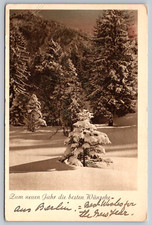 c1940s Berlin Snowy Forest Best Wishes New Year Postcard picture