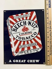 Vintage 1930s Beech Nut Tobacco Porcelain Steel Sign Collectible Advertising picture