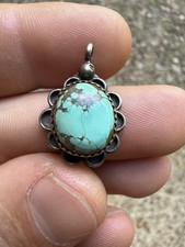 Authentic Navajo Signed Sterling Silver Turquoise Southwestern Pendant picture