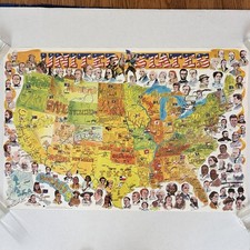 Vtg 1975 United States Graphicana Cartoon Map Important Americans 36x24