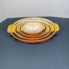 Set of 4 Temp-Tations By Tara, Oval Nesting Serving Dish Floral Lace Orange Pump picture