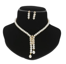 Freshwater Pearl Diamond Bridal Necklace & Earrings Sets 14k Yellow Gold Plated picture