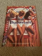 Vintage 1980s BUDWEISER BUD GIRLS Poster Print Ad KING OF BEERS BEER TOWEL picture