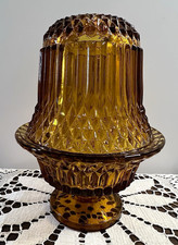 Vintage Indiana Glass Diamond Point Amber Fairy Lamp Pedestal 1970s 6.5” picture