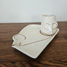Vtg McCoy Pottery Ceramic Mouse (2) Piece Mug Plate Mid Century Modern Crazing picture