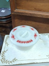 Vintage Mckee Red Ships Milkglass Drippings Jar Bowl W/Lid Refrigerator Dish picture