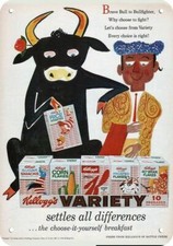 1958 KELLOGG'S Cereal & Bull & Matador DECORATIVE REPLICA METAL SIGN picture