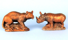 VINTAGE ALMAR METAL ARTS TIGER & HIPPOPOTAMUS ANIMAL FIGURINES POINT MARION PA picture