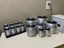17 Pieces Vintage Kromex Spun Aluminum Canister Lot Sugar Flour Grease Spices Co picture