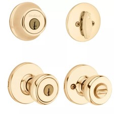 Kwikset Tylo Entry Knob and Single Cylinder Deadbolt Combo, Polished Brass picture