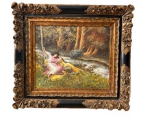 Vintage Large Ornate Gold Gilt Framed Oil Painting 36” x 32” picture