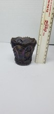 CARNIVAL AMBER BLUE IRIDESCENT IMPERIAL GLASS TOOTHPICK HOLDER SAW TOOTH RIM picture