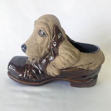 Vintage Haeger Pottery Basset Hound Dog in Shoe Planter Brown Ceramic Figurine picture