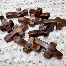 20pcs Walnut Wood Thumb Crosses Wooden Handheld Decor Church Easter Christmas picture