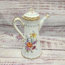 Antique Dresden Helena Wolfsohn Porcelain Chocolate Pot Hand Painted Floral Gold picture