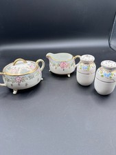 Nippon Hand Painted Floral Porcelain Sugar Creamer Salt Pepper Set Antique picture