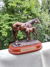 vtg. Montana Silversmiths Horse and Foal Figurine on wooden base picture