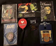 Lot of 9 Horror Enamel Pins: Universal Monsters, Friday the 13th, IT, BAM, Zobie picture