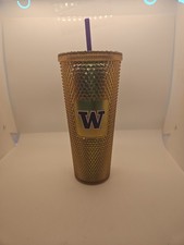 Starbucks UW University of Washington Gold Studded Cold Cup Tumbler - 24oz NEW.  picture