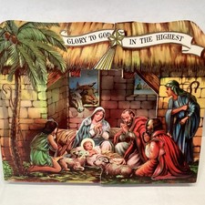 Vintage Manger Scene Pop Up 3D Christmas Card Reproducta  Die Cut Glossy Crèche picture