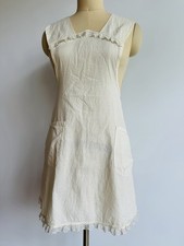 Vintage Cotton Pinafore Apron Lace Trim Cottage Farmhouse Bib Pockets Boho 1950s picture