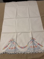 (2)  Vtg 1950s Hand Embroidered Southern Belle Pillowcases NOS Blue Crochet Lace picture