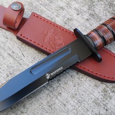 12” USMC Kbar Knife Combat Classic Us Marines Bowie Leather Handle Sheath picture