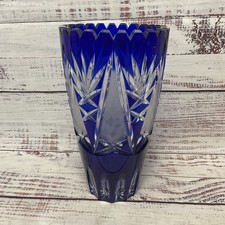 Bohemian Cobalt Blue Hand Cut Pattern Lead Crystal Glass 8