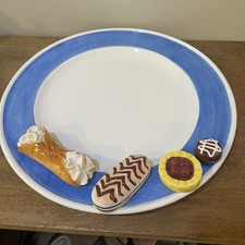 VTG Lotus Novelty 3D Dessert Pastry Serving Platter Blue Border Cannoli Eclair picture