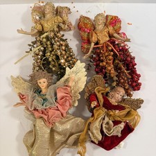 Vintage Christmas Victorian Angel Ornaments Lot of 4 Glitter Sparkle picture