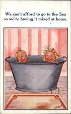 Children Comic Boy & Girl Taking Bath in Tin Tub 1920s-30sPostcard picture