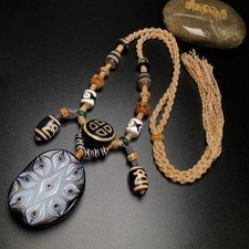 Tibetan-Buddhist Amulet 9-Eyed Dzi Talisman Antique Rare Collectible A585 picture
