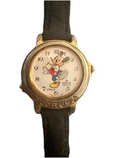 Vintage Lorus Quartz Mickey Mouse Watch With Gold With Leather Band picture