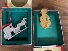 Reed And Barton Ornaments Lot of 2 Gold Snowman & Horse/Buggy Bon-Ton NIB picture