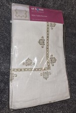 NEW At Home 90x13 Table Runner ☆ White Linen ☆ Gold Embroidery ☆ Wedding Holiday picture