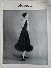 1955 Women's Maurice Rentner black evening dress feather trim vintage ad picture
