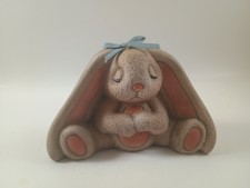 Vntg Ceramic Bunny Rabbit Figurine Long Ears Loppy Ears Blue Bow picture