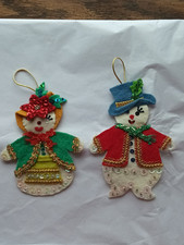 VINTAGE FELT SEQUIN SNOWMAN/FROSTY HANDMADE CHRISTMAS ORNAMENTS picture