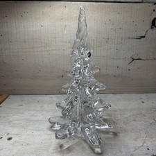Vtg Silvestri Clear Crystal Glass Christmas Tree Figurine Paperweight 8 1/4 Tall picture