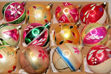 Lot VTG Glass Poinsettia Flower Pictured Mica BALL Christmas Ornament Poland picture