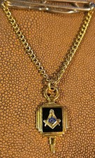 Vintage 1930s Art Deco Masonic Tie Chain Guard – Gold Tone & Black Enamel picture