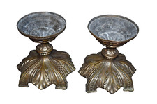Antique Metal Table Top Planter Urn Flower Stand Base Ornate French? PAIR 7.5