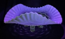 Art Deco Vaseline Green Northwood 1905 Footed Ruffled Bowl-Opalescent Pearls picture