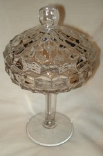 Vintage Fostoria American Cube Clear Glass 2056/386 Comport 9” Compote & Lid picture