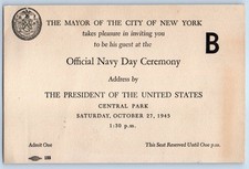 1945 New York NY Postcard Mayor Of The City Official Navy Day Ceremony President picture