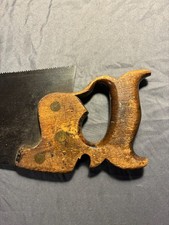 Vintage Disston Hand Saw Carved Apple Wood Handle Brass Medallion Made In USA picture